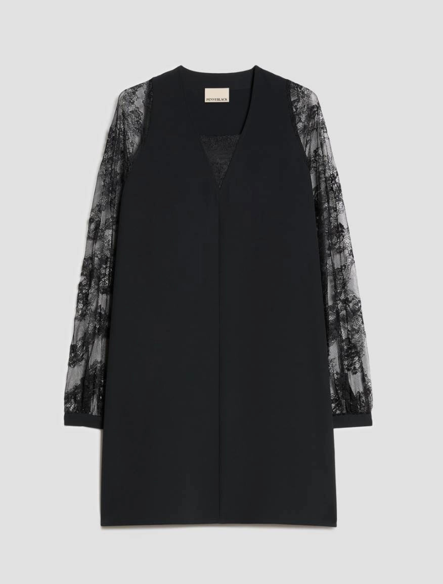Tunic dress in twill e pizzo - NERO Nome prodotto: PBPCOLIMBO PENNY BLACK
