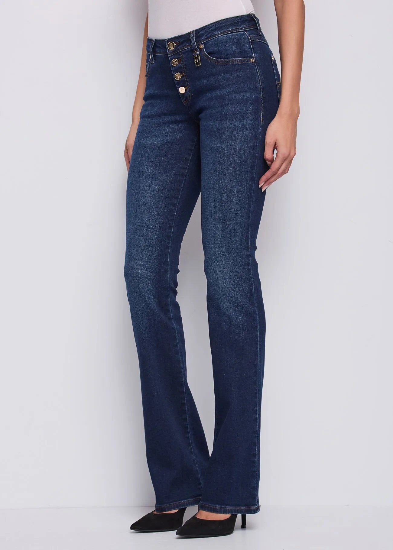 Jeans da donna con charm GJ e bottoni 251_521BD26025 BLU DENIM