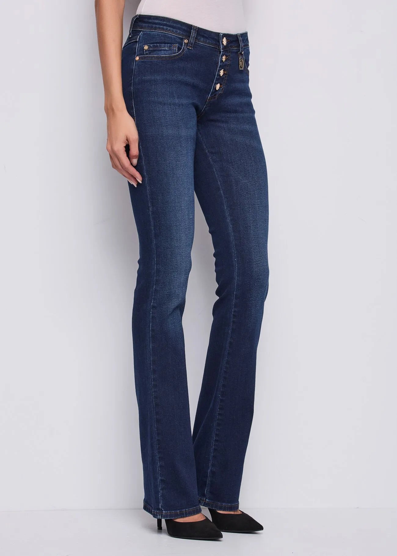 Jeans da donna con charm GJ e bottoni 251_521BD26025 BLU DENIM