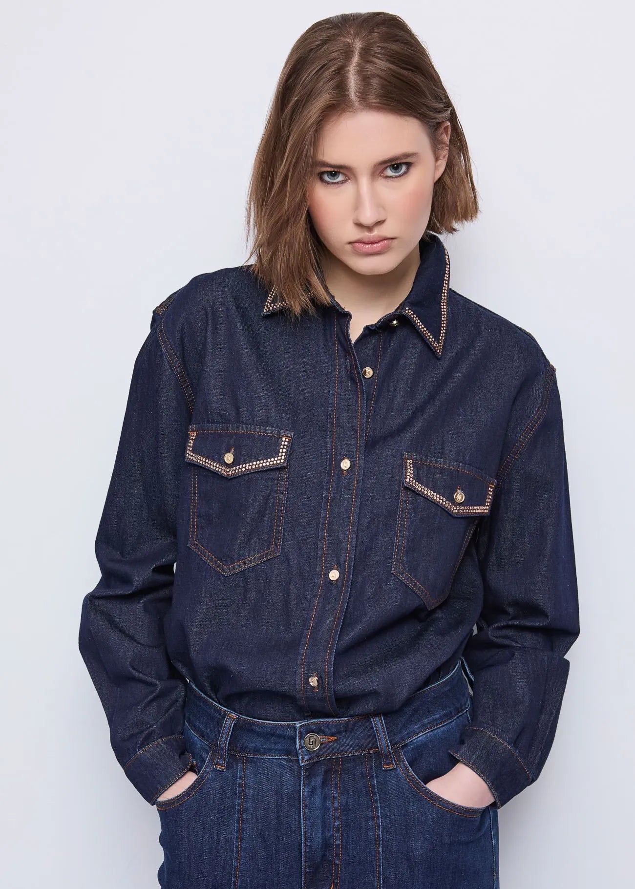 Camicia da donna in denim con strass GAUDI