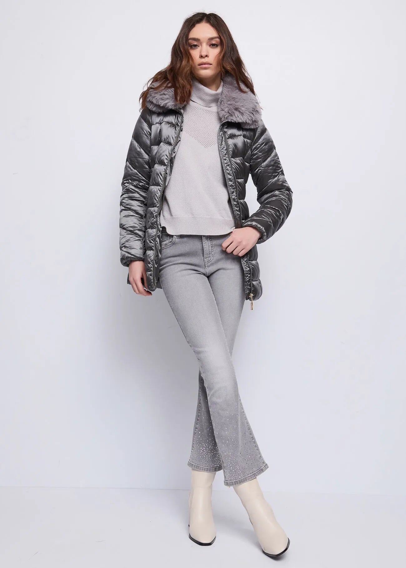 Dolcevita da donna in filato lurex GAUDI 521BD53051 COLORE GRIGIO PERLA