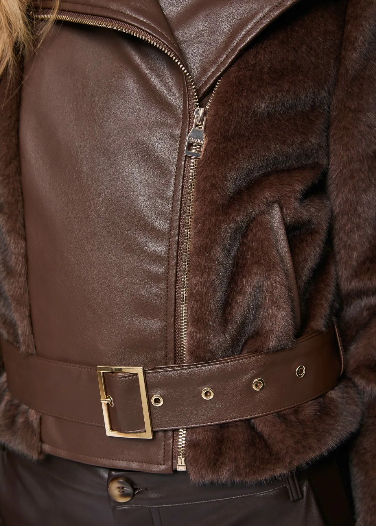 Nuova Collezione Giacca biker marrone da donna con cintura GAUDI 521FD39004_3355