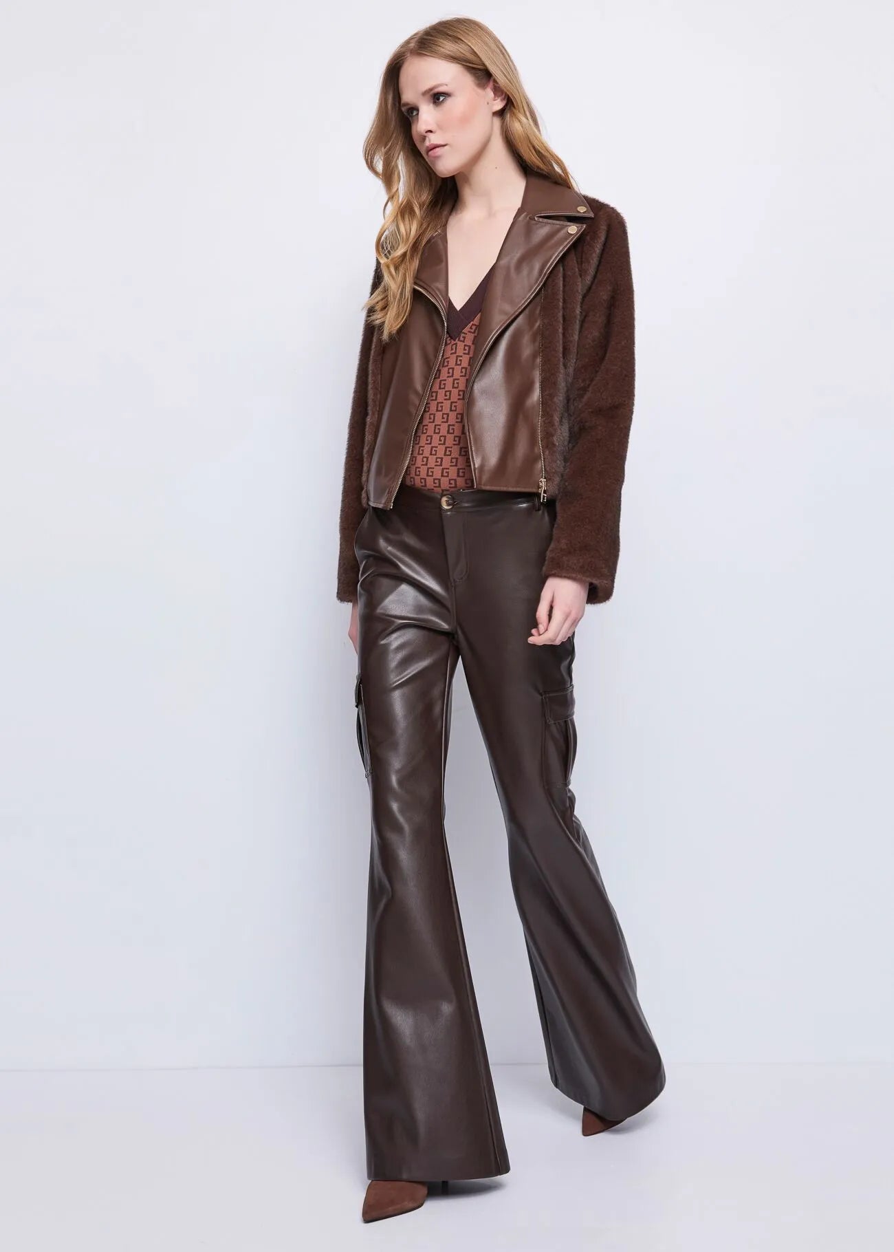 Nuova Collezione Giacca biker marrone da donna con cintura GAUDI 521FD39004_3355