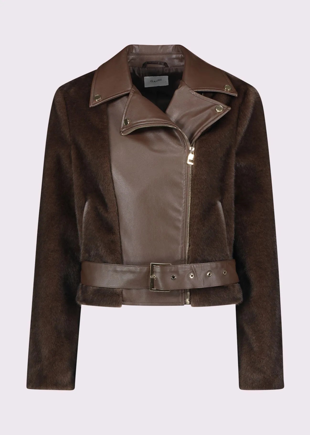 Nuova Collezione Giacca biker marrone da donna con cintura GAUDI 521FD39004_3355