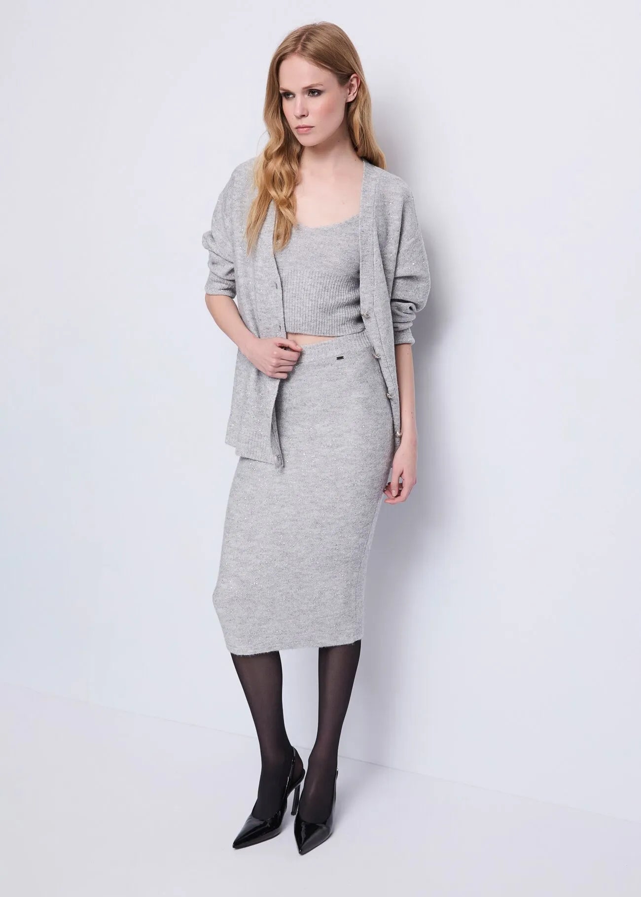Cardigan grigio da donna con paillettes GAUDI 521FD53012_2082