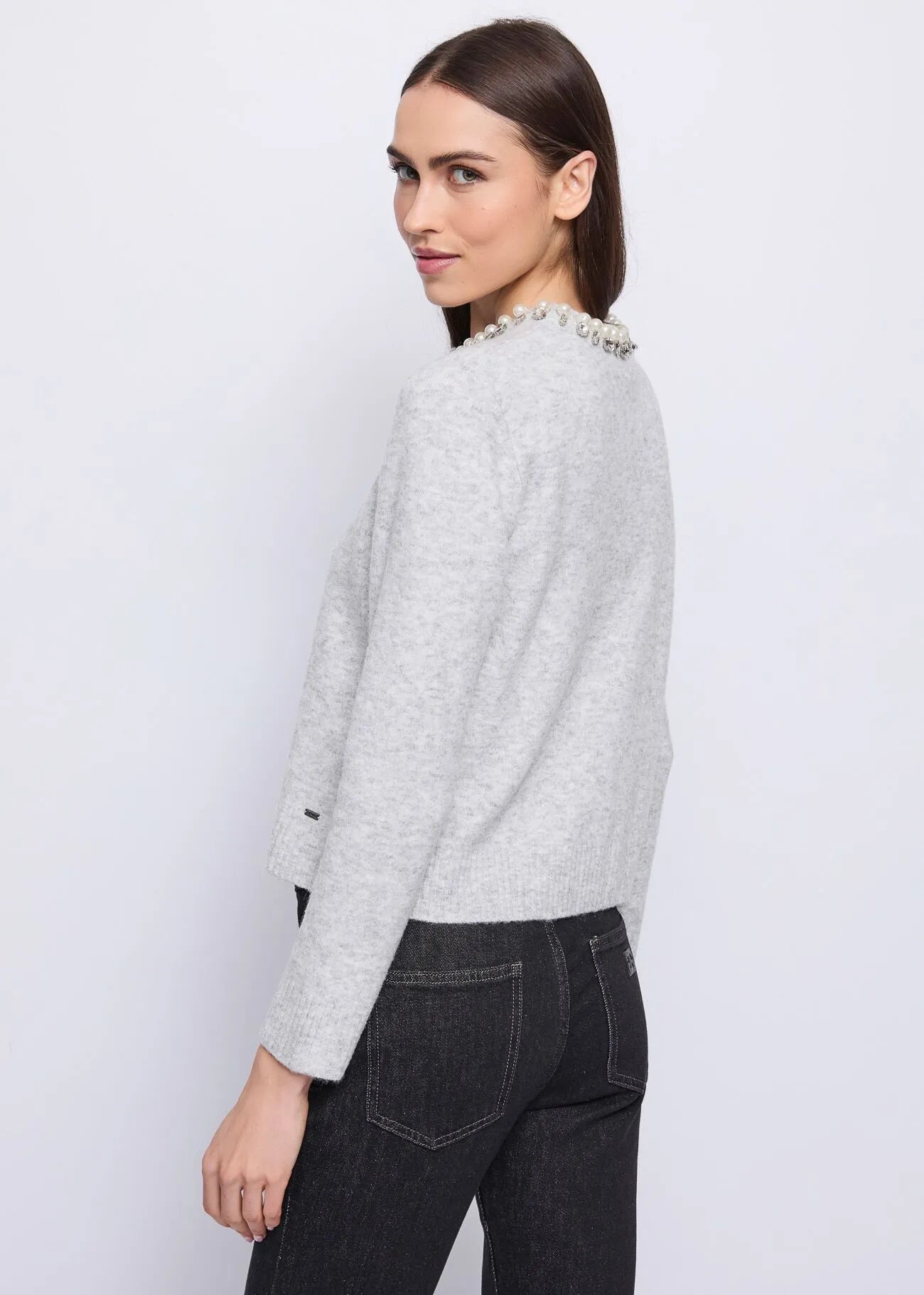 Nuova Collezione Cardigan grigio da donna con perle e strass GAUDI 521FD53023_2042