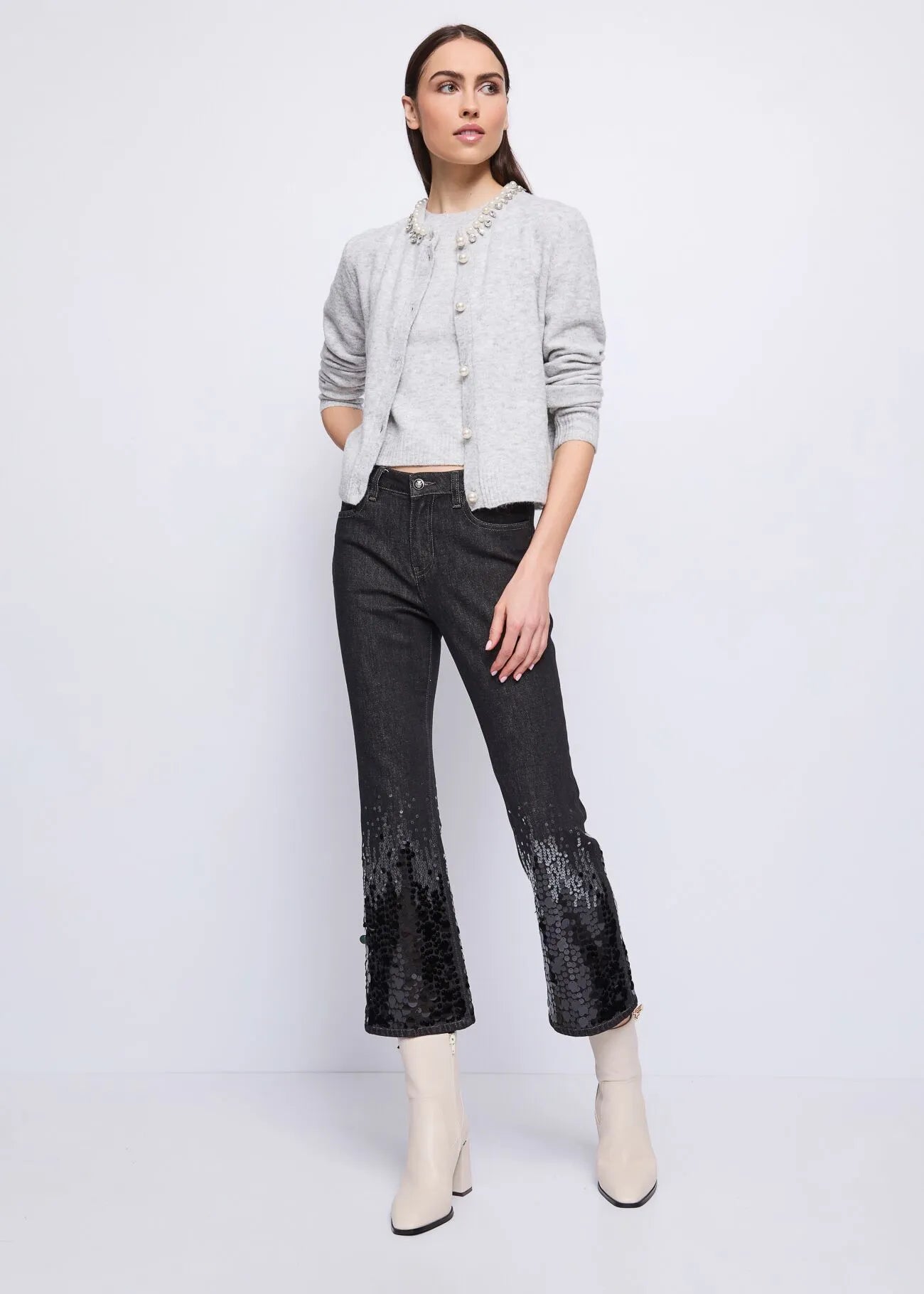 Nuova Collezione Cardigan grigio da donna con perle e strass GAUDI 521FD53023_2042