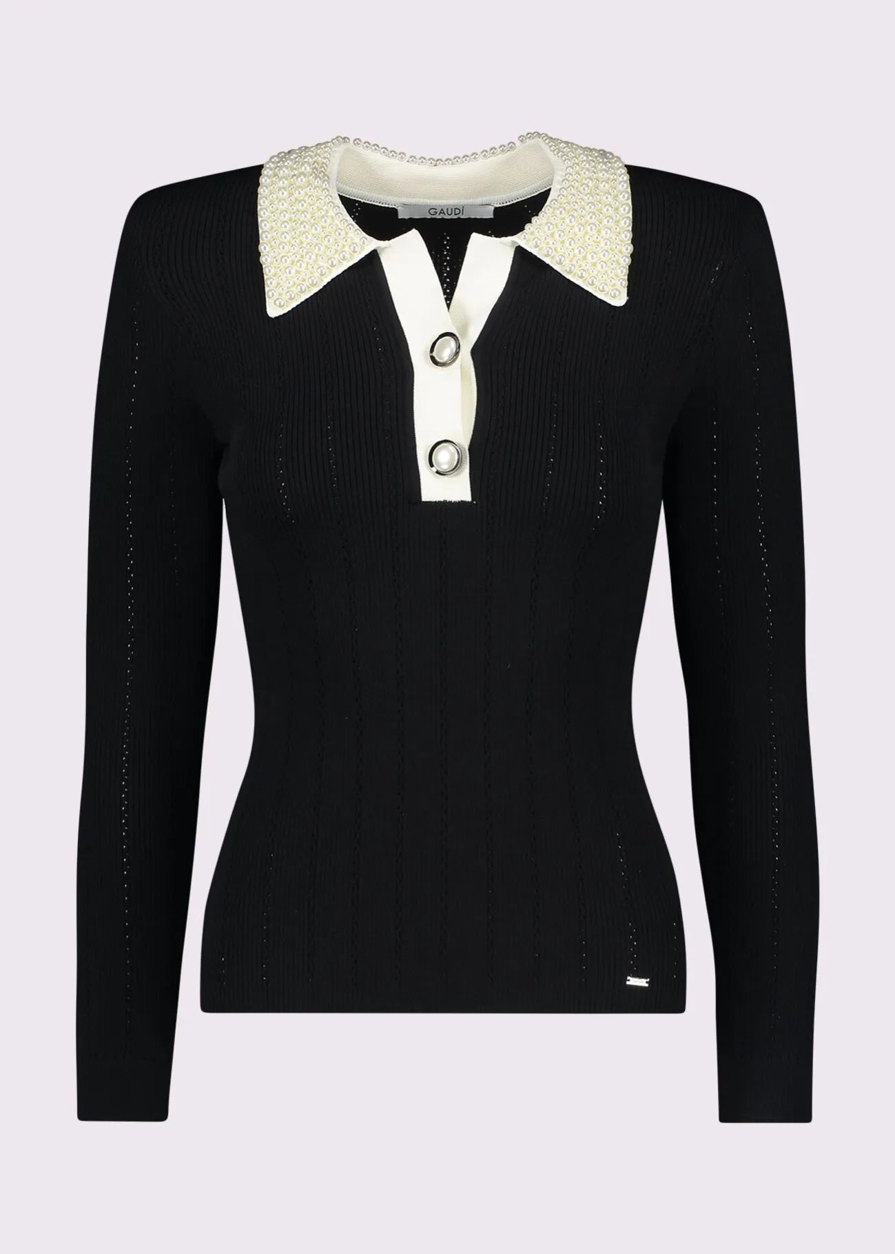 Polo da donna in filato con bottoni gioiello GAUDI 521FD53035 COLORE NERO