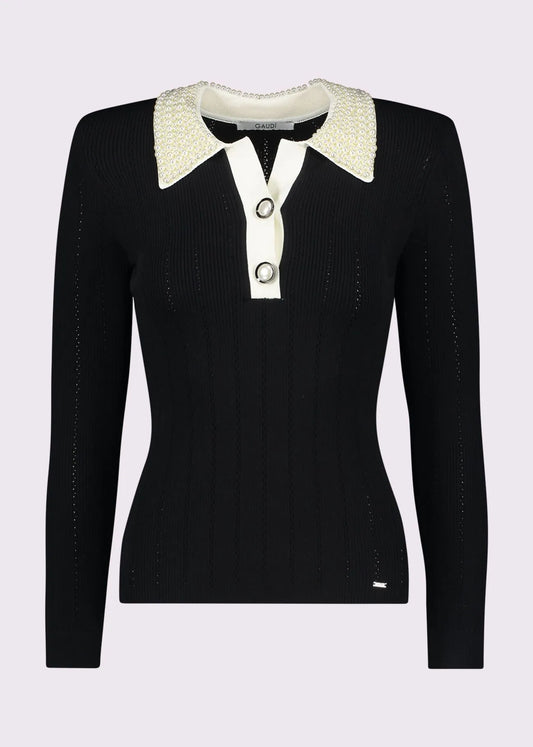 Polo da donna in filato con bottoni gioiello GAUDI 521FD53035 COLORE NERO