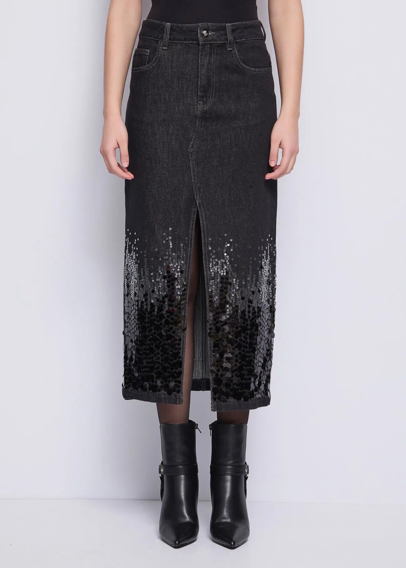 Gonna longuette in denim di cotone con spacco GAUDI 521FD76001