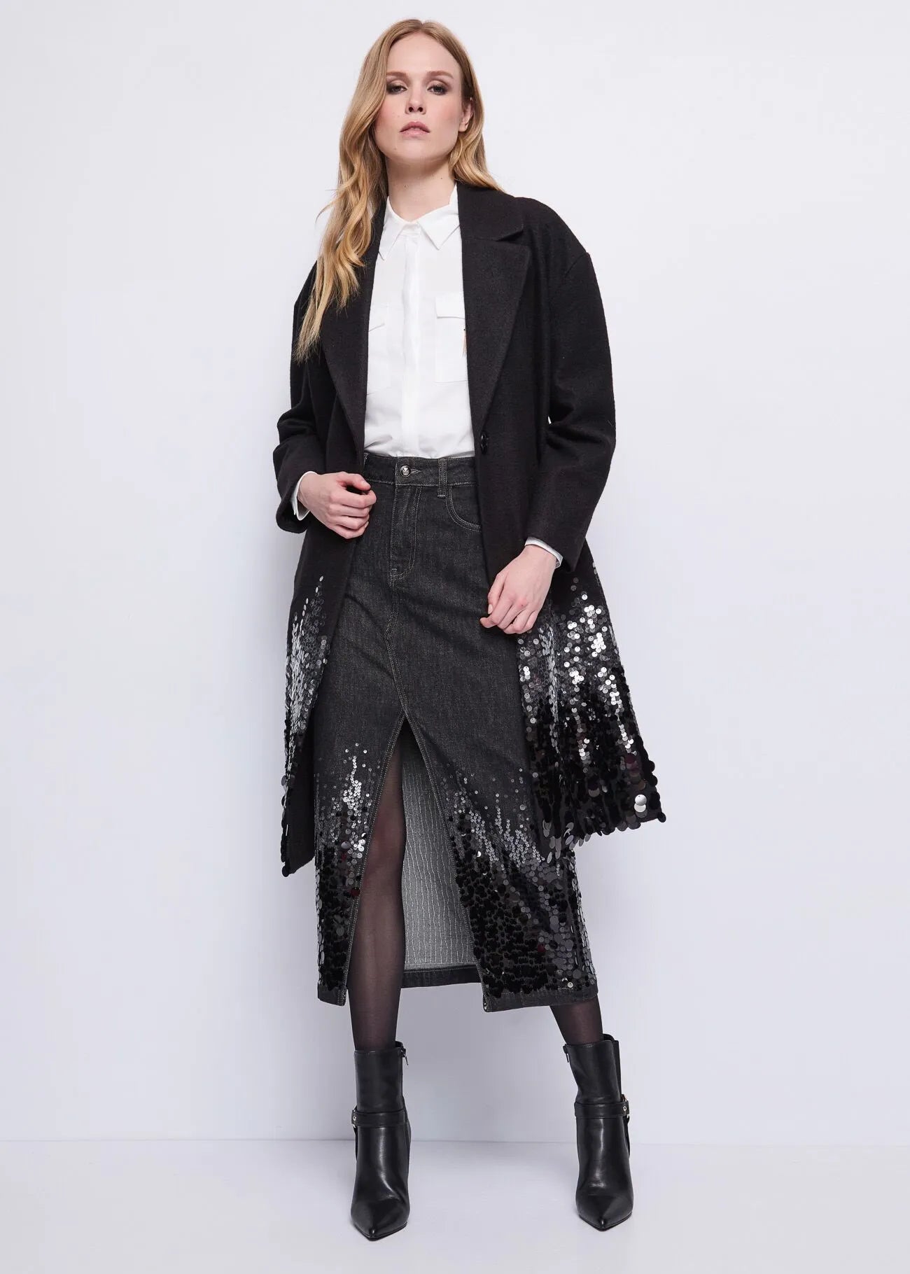 Gonna longuette in denim di cotone con spacco GAUDI 521FD76001