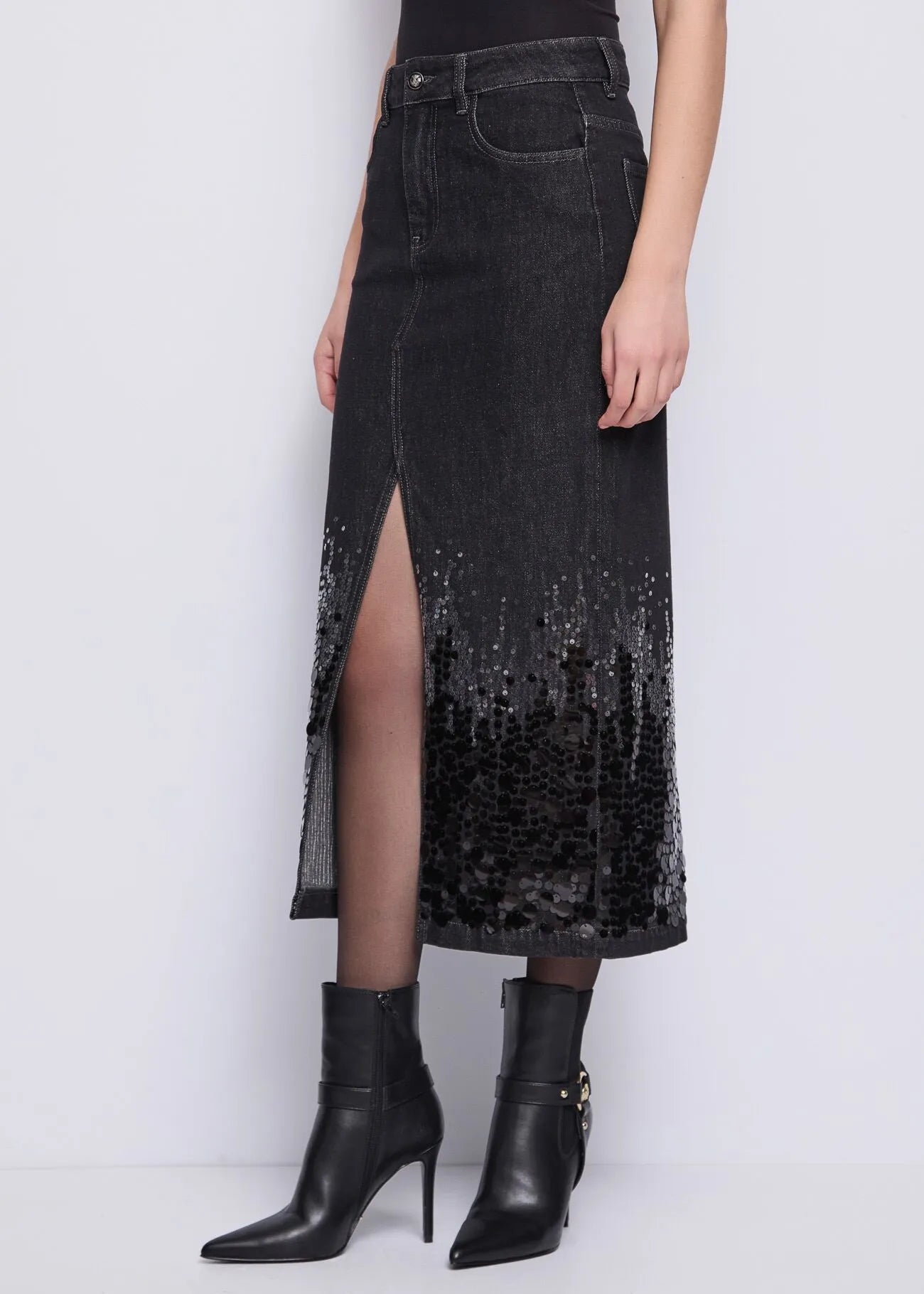 Gonna longuette in denim di cotone con spacco GAUDI 521FD76001