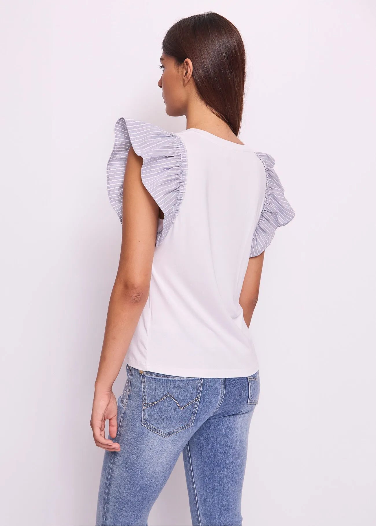 T-shirt donna bianca con motivo a righe GAUDI ARTICOLO 511BD64018