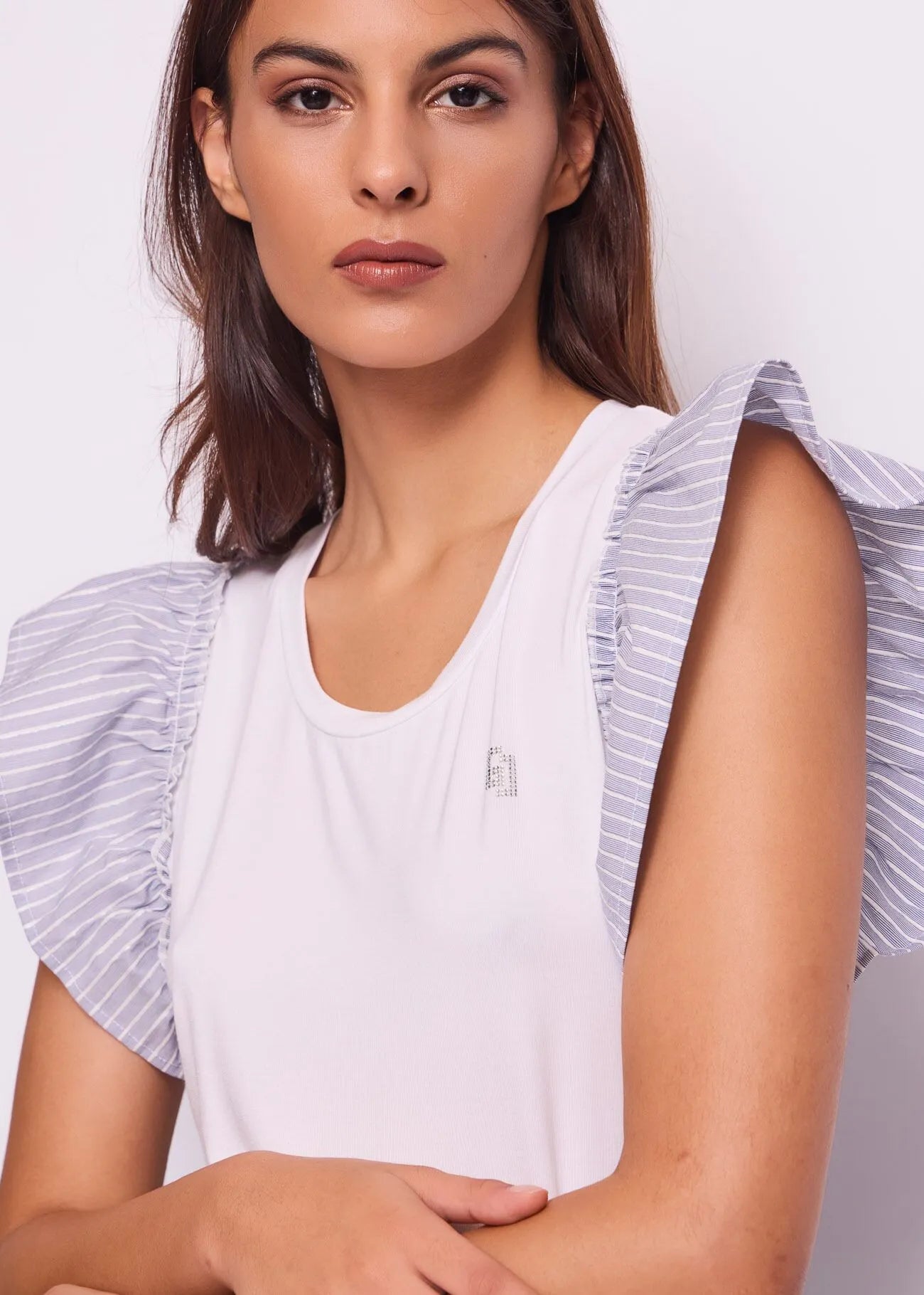 T-shirt donna bianca con motivo a righe GAUDI ARTICOLO 511BD64018