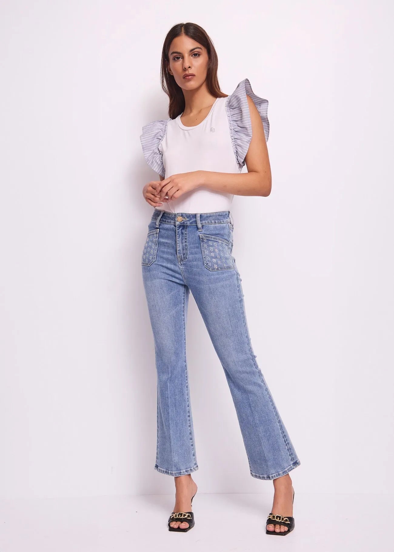 T-shirt donna bianca con motivo a righe GAUDI ARTICOLO 511BD64018