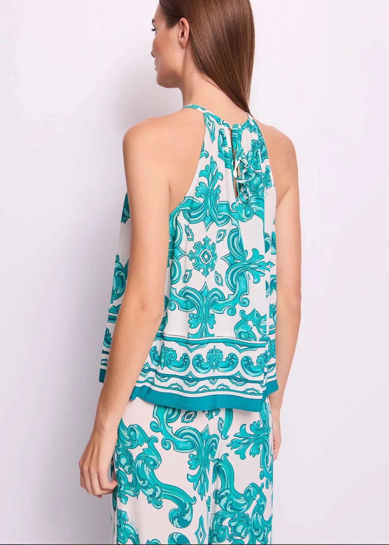Top da donna bianco e verde con scollo all'americana ARTICOLO 511FD45034 GAUDI
