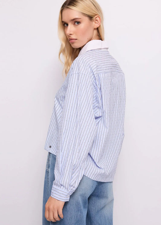 Women's Striped Cotton Shirt with Rhinestones 611BD45030