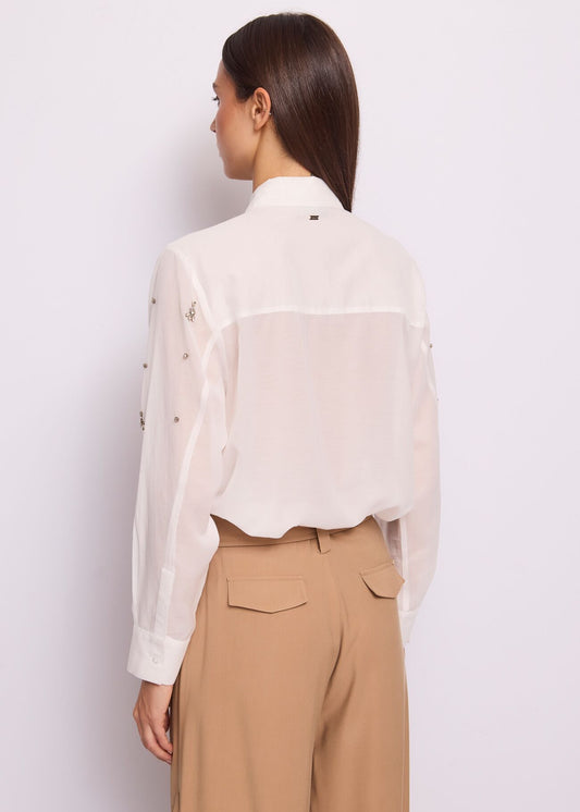 GAUDI 611FD45013_2101 Women's White Shirt with Rhinestones