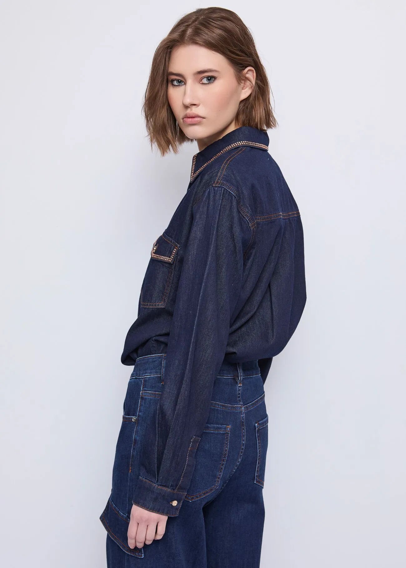 Gaudi 521BD46004 Camicia da donna in denim con strass