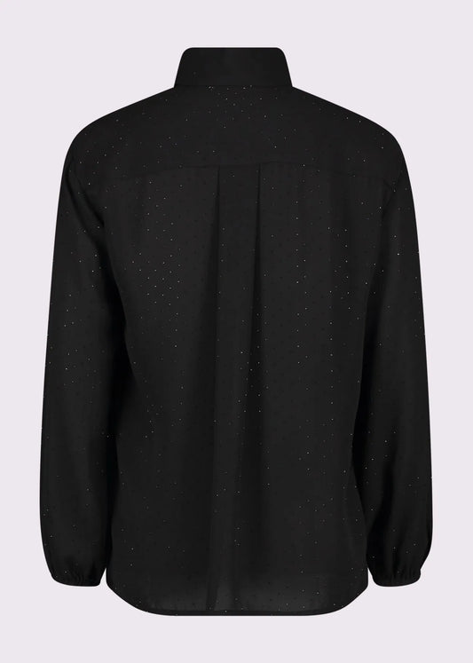 Gaudi 251_521BD45003_2001 Camicia nera da donna con strass e taschini