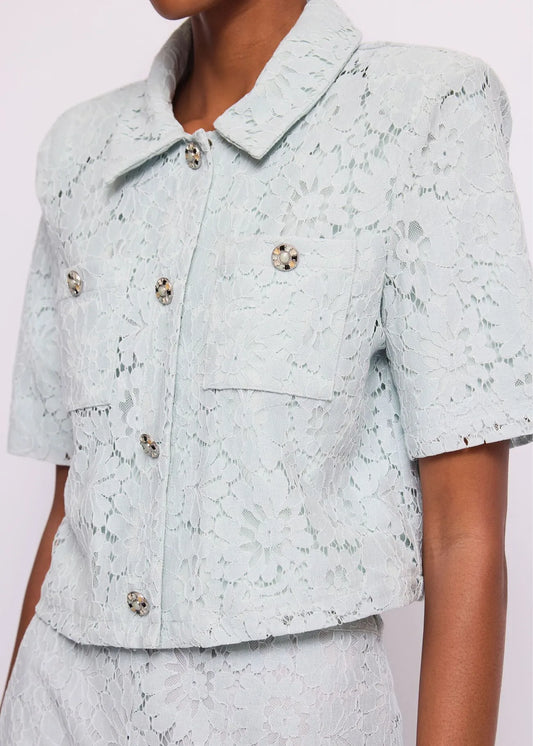 Gaudi 611FD35003 Giacca azzurra da donna in pizzo macramè