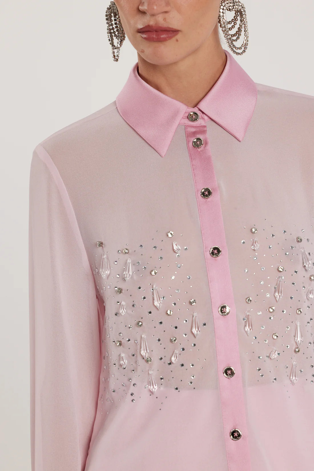 Relish Camicia KITON maniche lunghe inserti in raso con gemelli più applicazioni strass più pendenti