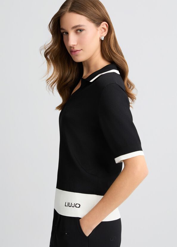 N. articolo TA5093MS022A6882 Maglia nera e bianca a coste LIUJO