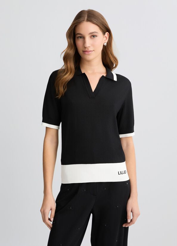 N. articolo TA5093MS022A6882 Maglia nera e bianca a coste LIUJO