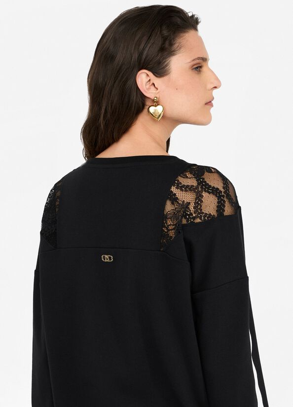Felpa in cotone con pizzo LIUJO articolo TF5008J452303N66