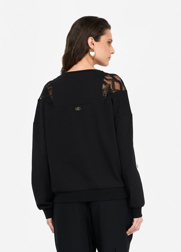 Felpa in cotone con pizzo LIUJO articolo TF5008J452303N66