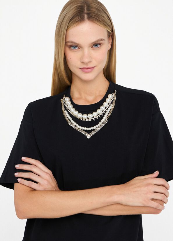 T-shirt con perle e strass LIUJO articolo CF5063J008822222