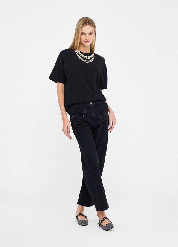 T-shirt con perle e strass LIUJO articolo CF5063J008822222