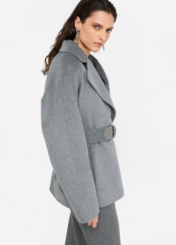 Cappotto in lana con cintura LIUJO articolo CF5071T462703243