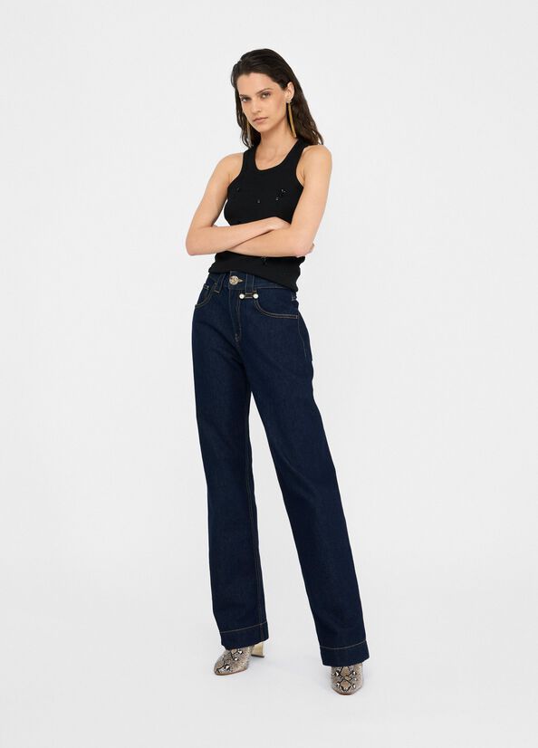 Jeans straight con perle gioiello LIUJO articolo CF5110D502878945