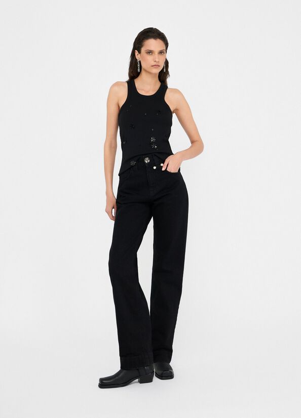 Jeans straight con perle gioiello LIUJO articolo CF5110D502887019