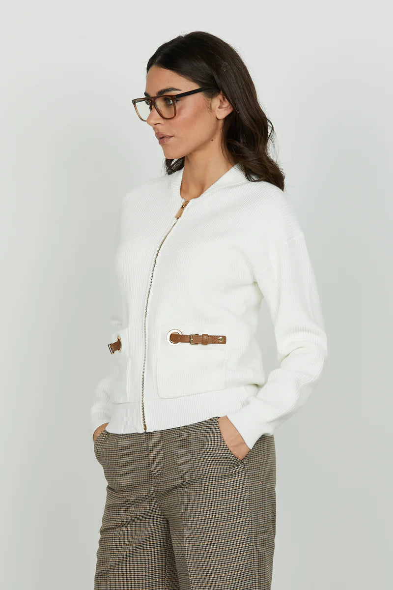 Cardigan CASTELROSSO manica lunga con zip più tasche più cinturini ecopelle RELISH