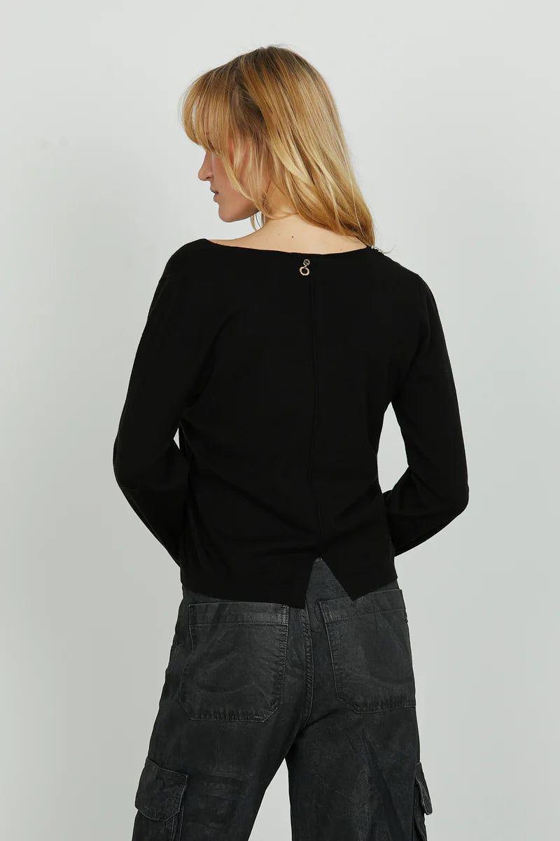 Maglia LEVITA manica lunga scollo v con applicazione perline più strass RELISH