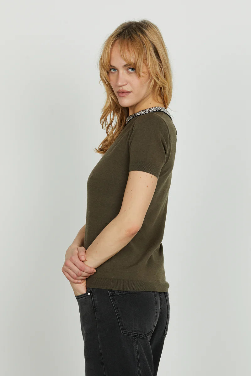 Maglia ACTERIA mezza manica con goccia più applicazione perline più strass RELISH
