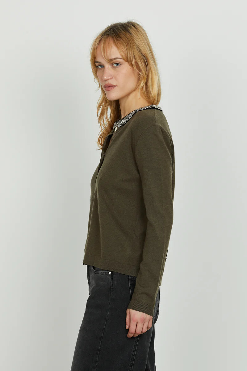 Cardigan SARIA manica lunga con applicazione strass più perline RELISH