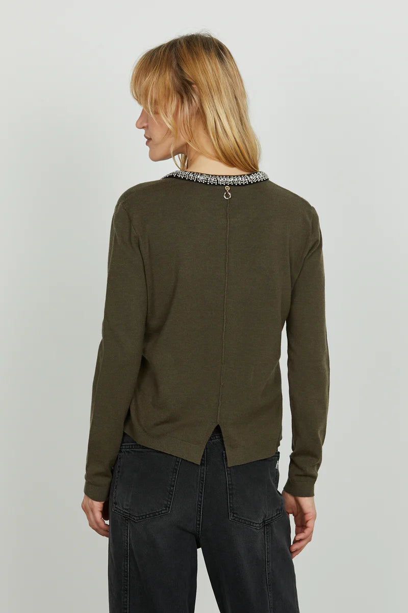 Cardigan SARIA manica lunga con applicazione strass più perline RELISH