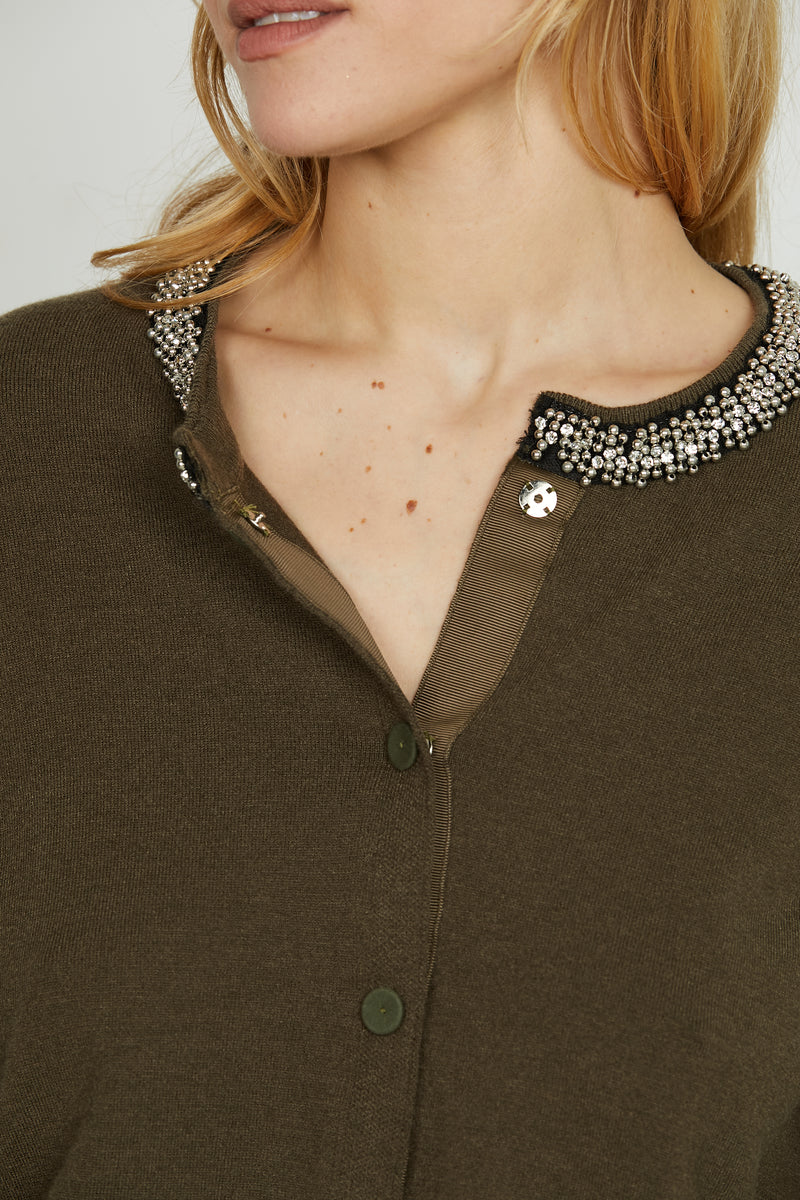 Cardigan SARIA manica lunga con applicazione strass più perline RELISH