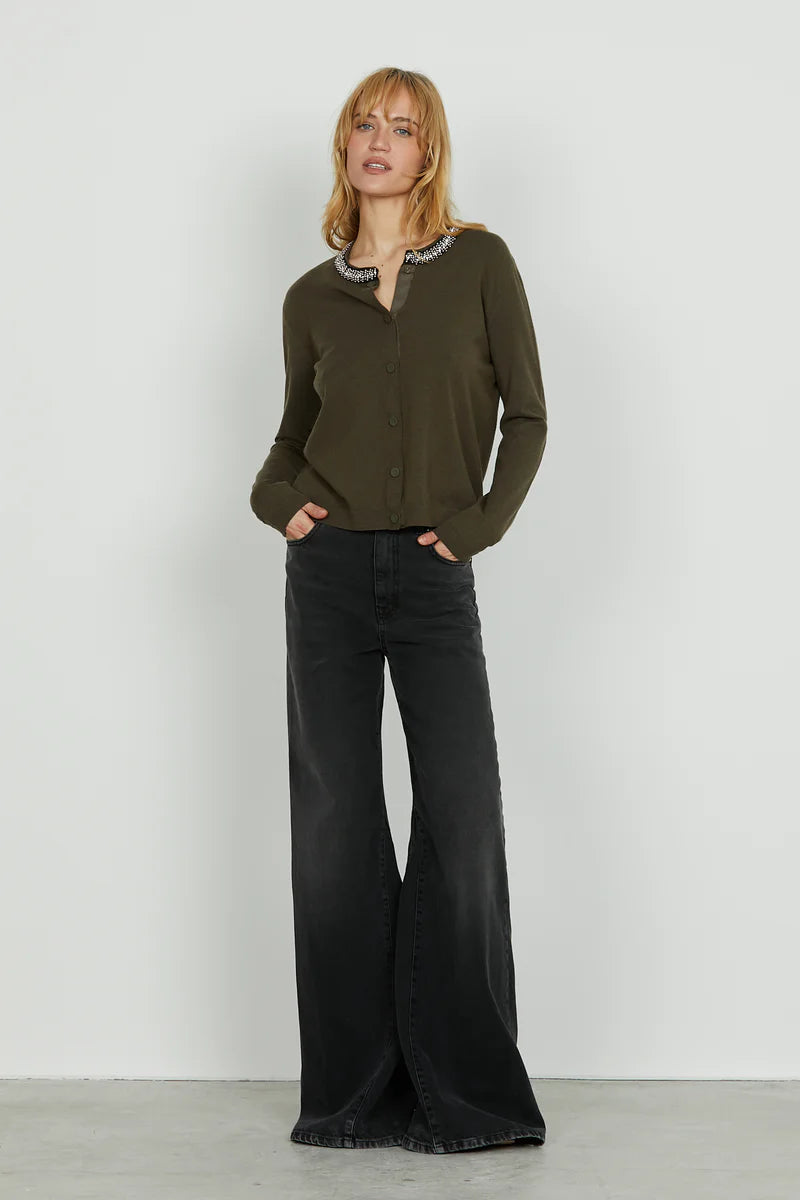 Cardigan SARIA manica lunga con applicazione strass più perline RELISH