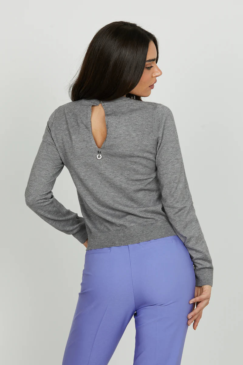Maglia CRETAS manica lunga girocollo con goccia schiena più applicazione pietre RELISH