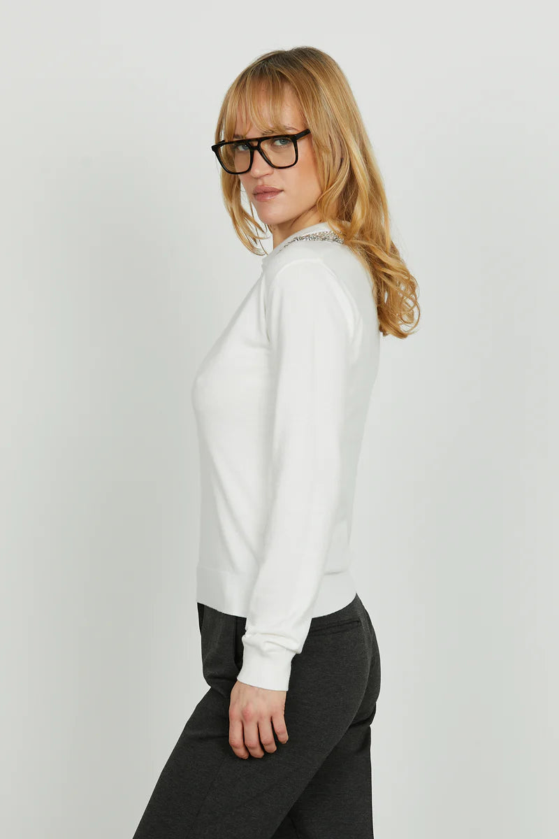Maglia NIHOA manica lunga scollo v con colletto più applicazione strass RELISH
