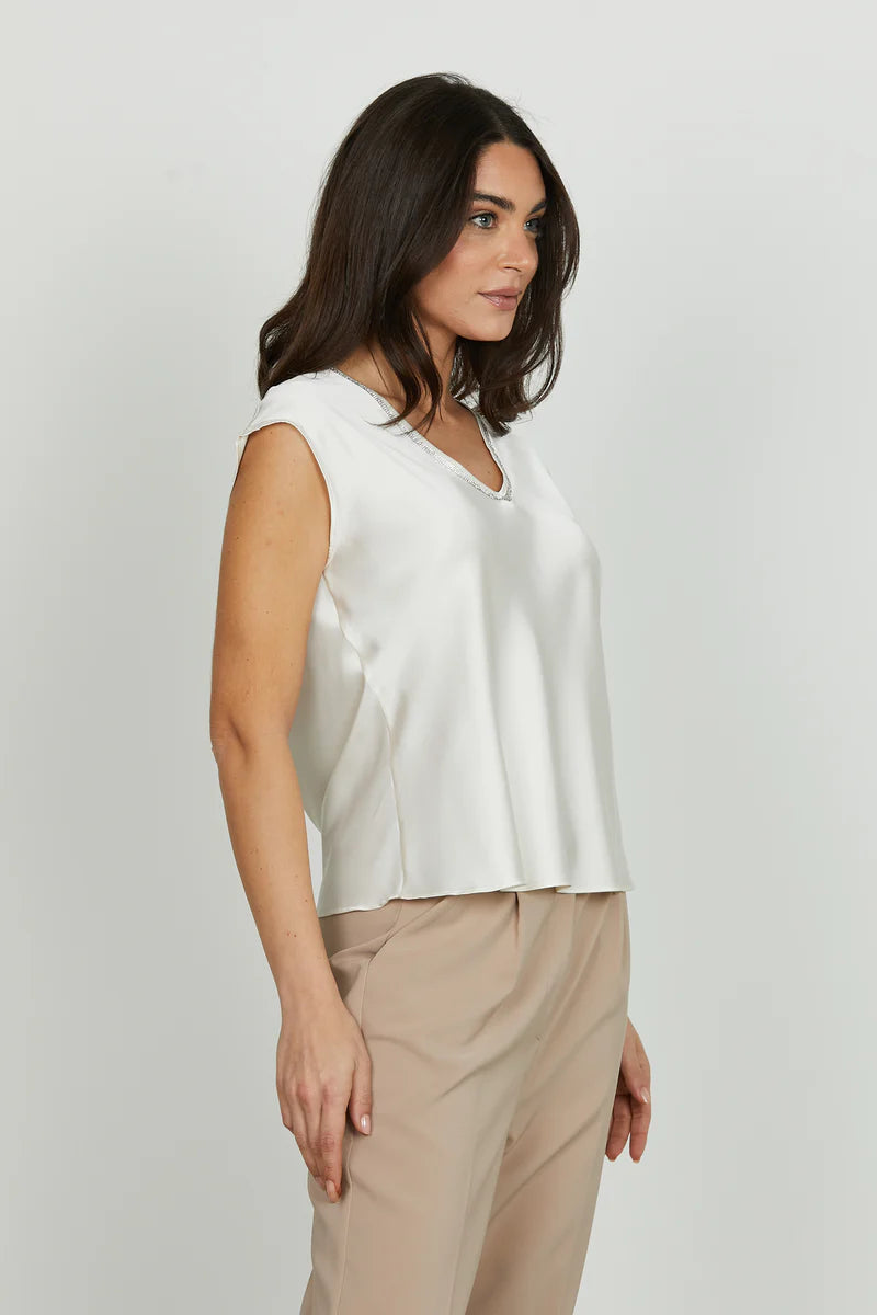 Blusa INQUAM mezza manica aletta scollo v con applicazione strass RELISH
