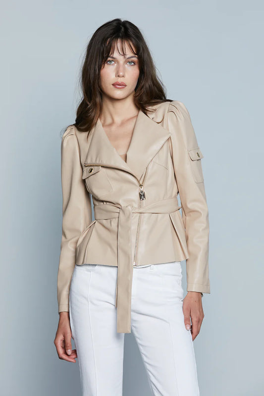 Veste CORRAT M/L avec zip bouffant et croisé, poches multiples et ceinture en éco-cuir