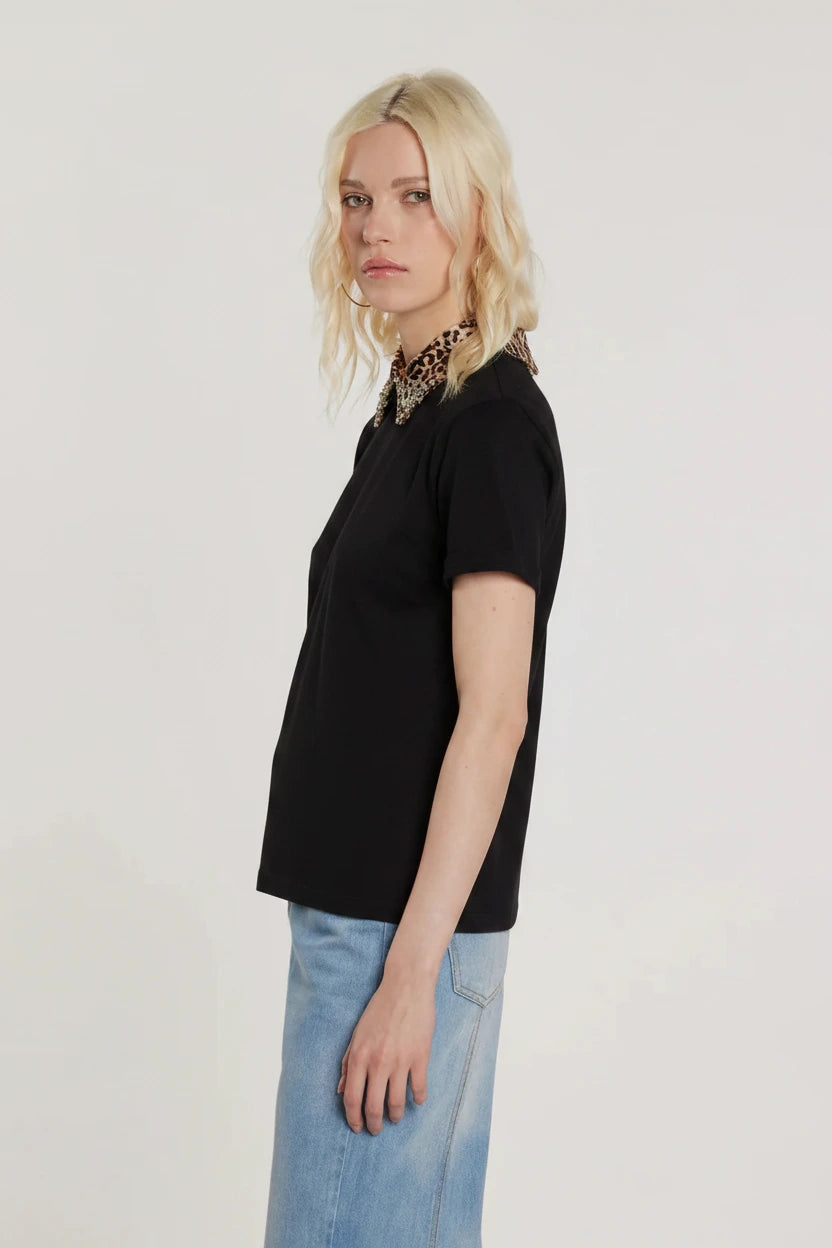 Relish T-Shirt ARLETTI maniche corte con risvolto più colletto animalier più applicazioni gioiello più goccia