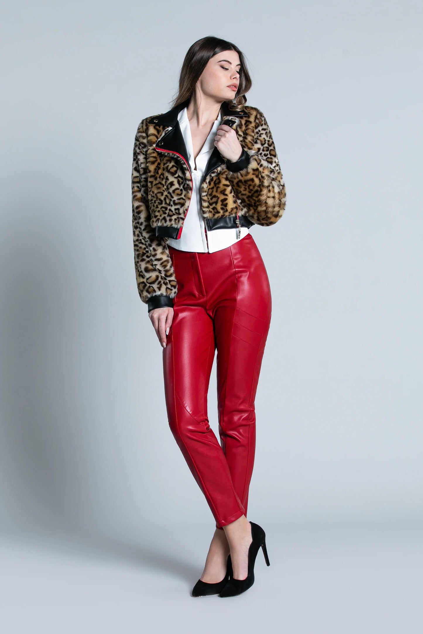 PAMPIU trousers with eco-leather cut inserts