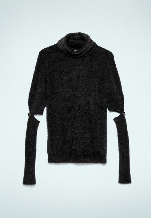Black Knitted Turtleneck Pullover - Gaëlle Paris SKU: GBDP19551-V3