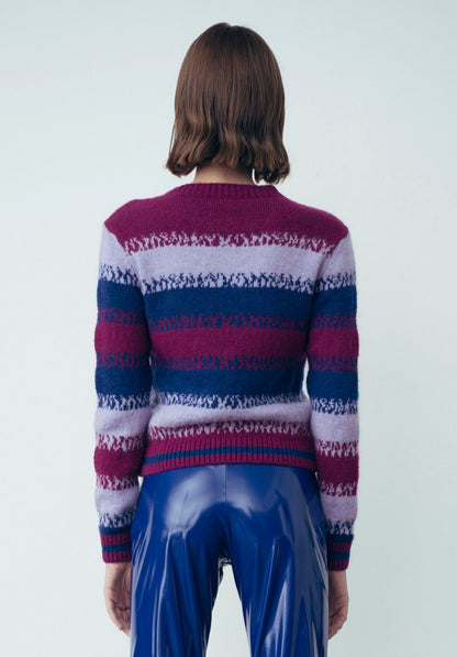 Purple Multicolor Knitted Pullover - Gaëlle Paris SKU: GBDP19565-V1